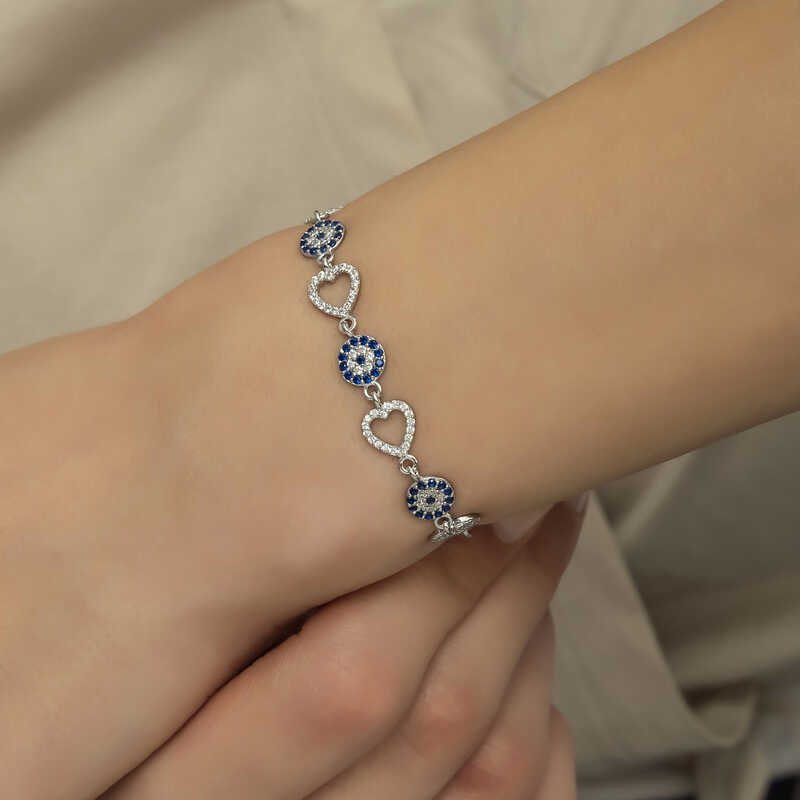 Gümüş Kalpli Nazar Kadın Bileklik - Görsel 3