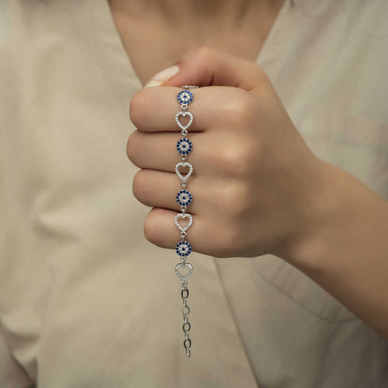 Gümüş Kalpli Nazar Kadın Bileklik - Görsel 5