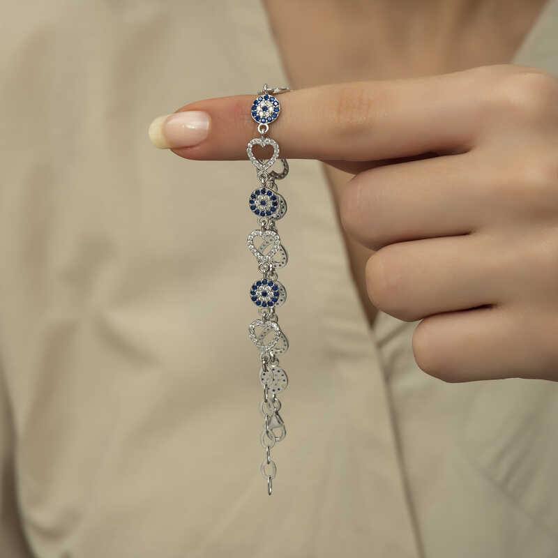 Gümüş Kalpli Nazar Kadın Bileklik - Görsel 6