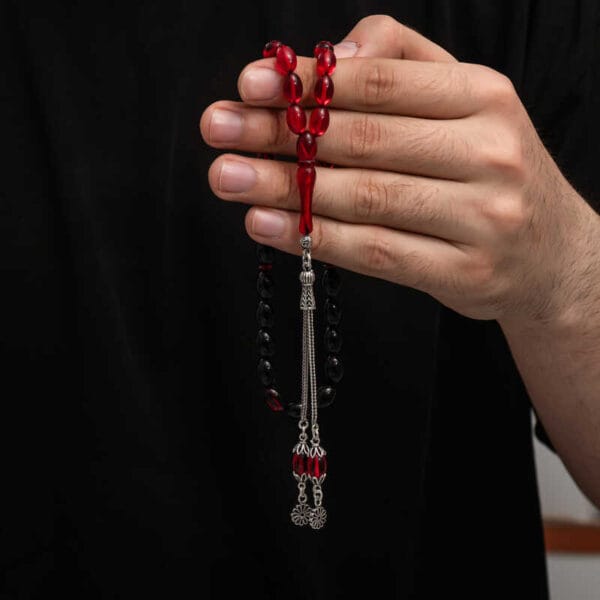 Gümüş Püskül Sıkma Kehribar Tesbih - Görsel 3