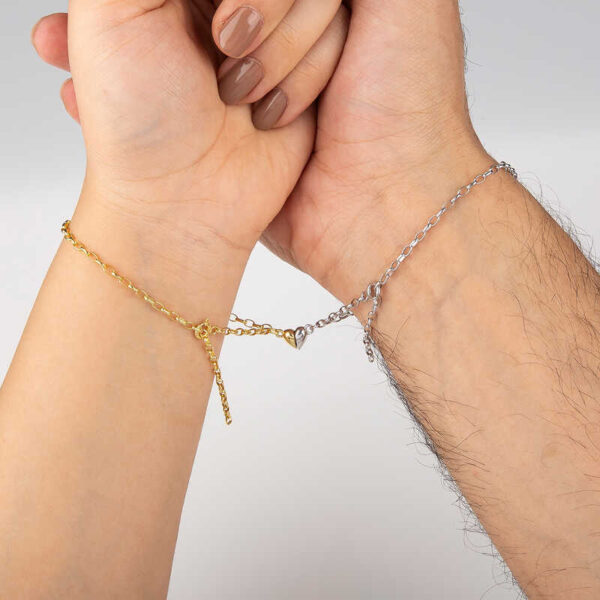 Gümüş Rodyum Gold Çift Kalpli Aşk Bileklik - Görsel 3