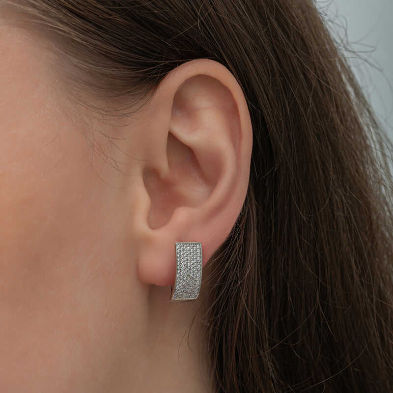 Gümüş 7 Sıra Beyaz Taşlı J Kadın Küpe - Görsel 2