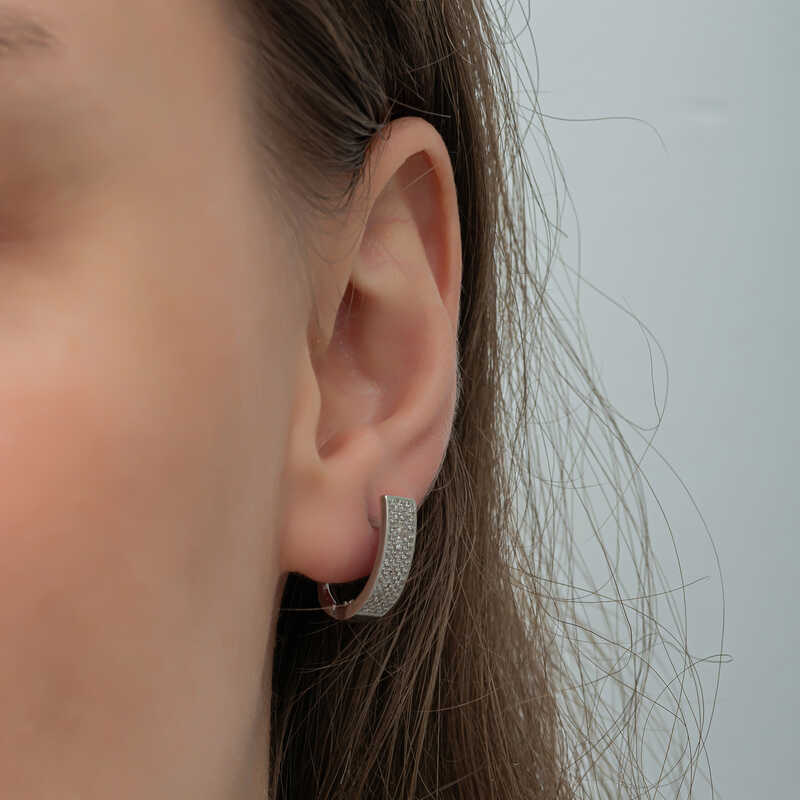 Gümüş 7 Sıra Beyaz Taşlı J Kadın Küpe - Görsel 4