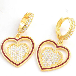 Gümüş Gold Sallantılı Kalp Kadın Küpe