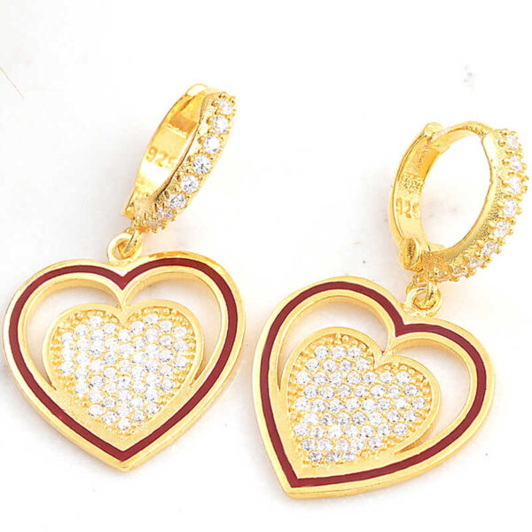 Gümüş Gold Sallantılı Kalp Kadın Küpe