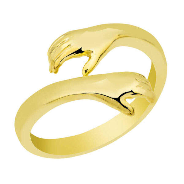 Gümüş Gold Sarılan Eller Yüzük - Görsel 3