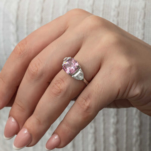 Gümüş Pembe Zirkon Taşlı Kadın Yüzük - Görsel 2