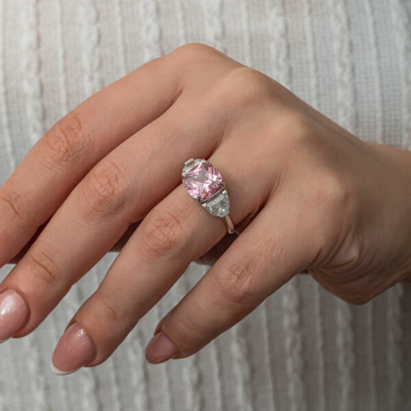 Gümüş Pembe Zirkon Taşlı Kadın Yüzük - Görsel 3