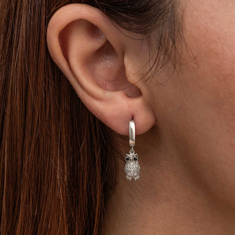 Gümüş Sallantılı Baykuş Kadın KüpeÜrün Kodu - Görsel 3