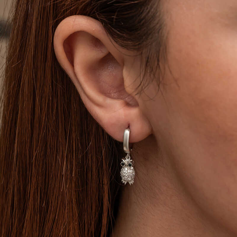 Gümüş Sallantılı Baykuş Kadın KüpeÜrün Kodu - Görsel 5