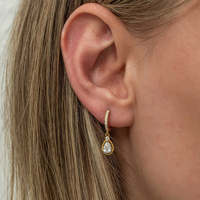 Gümüş Sallantılı Gold Damla Kadın Küpe - Görsel 2