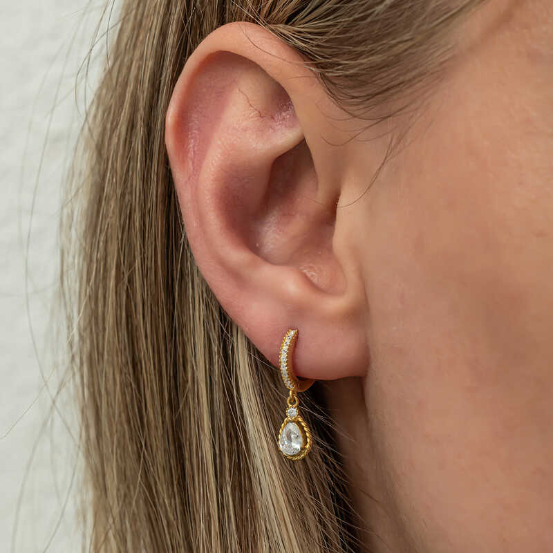 Gümüş Sallantılı Gold Damla Kadın Küpe - Görsel 3