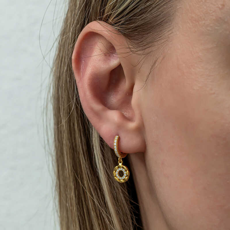 Gümüş Sallantılı Gold Halka Kadın Küpe - Görsel 4