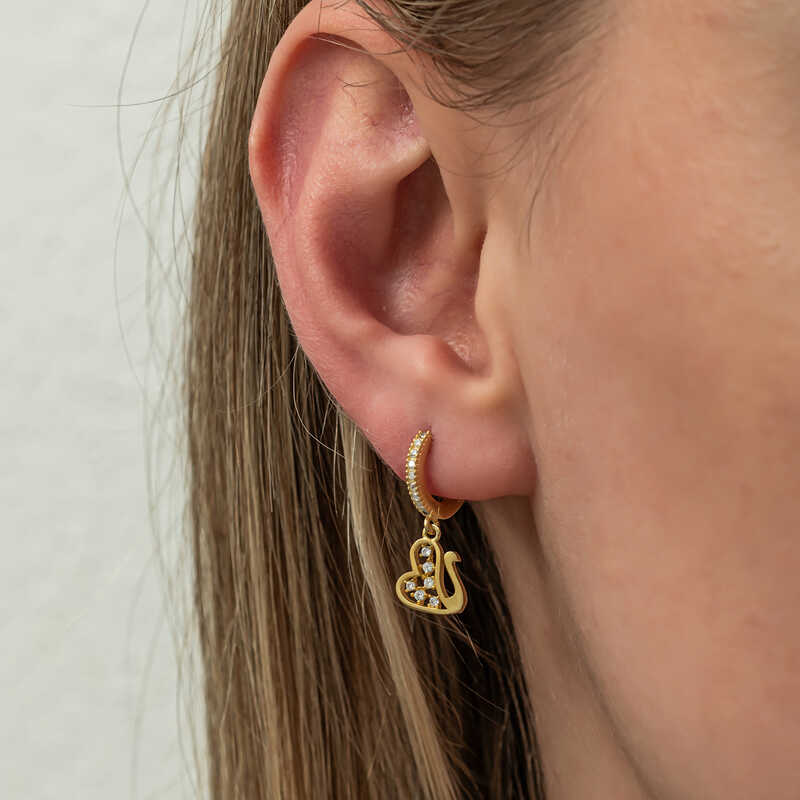 Gümüş Sallantılı Gold Kuğu Kadın Küpe - Görsel 3