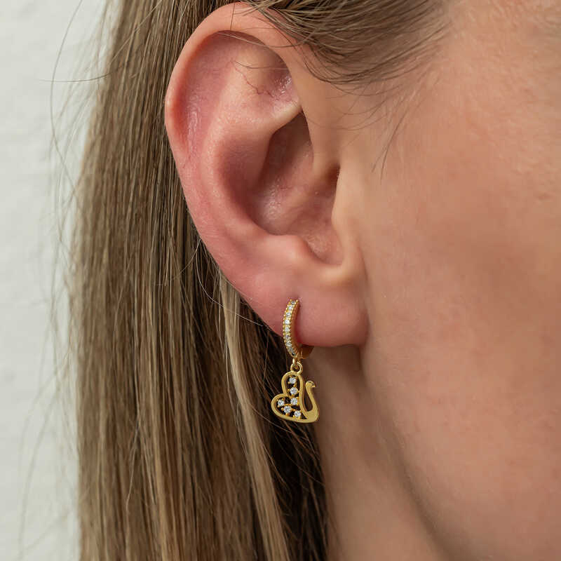 Gümüş Sallantılı Gold Kuğu Kadın Küpe - Görsel 4