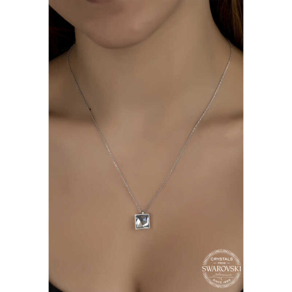 Swarovski Crystal Taşlı Kare Gümüş Kadın Kolye - Görsel 2