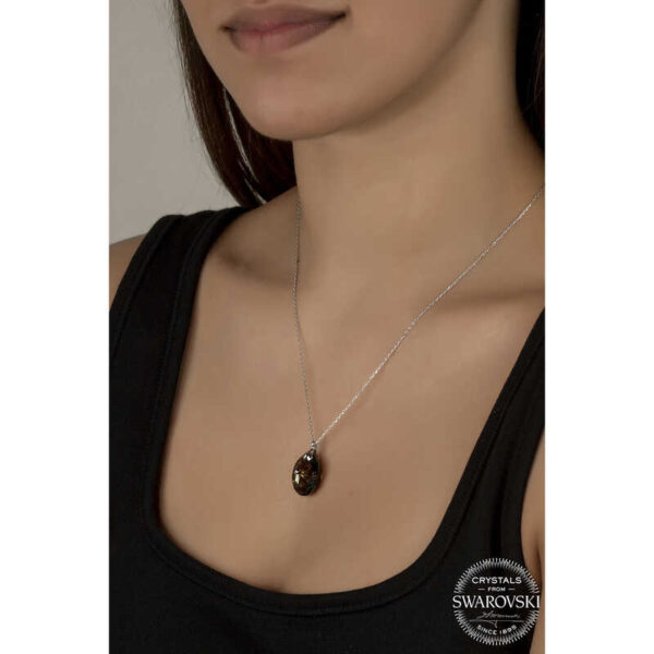 Swarovski Crystal Taşlı Oval Gümüş Kadın Kolye - Görsel 2