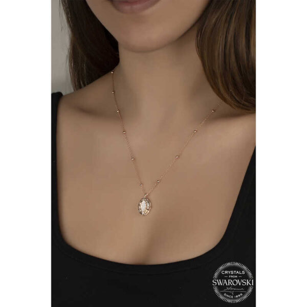 Swarovski Crystal Taşlı Rose Top Zincir Oval Gümüş Kadın Kolye - Görsel 2