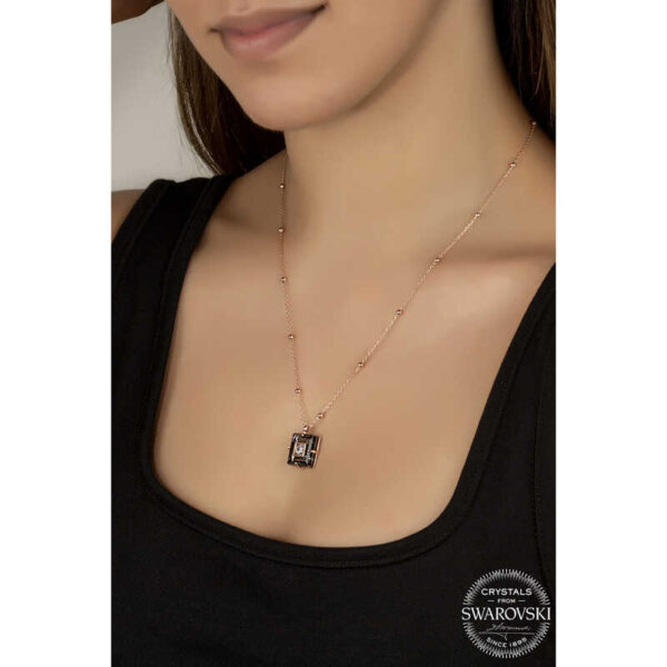 Swarovski Crystal Taşlı Rose Top Zincir Siyah Elmas Gümüş Kadın Kolye - Görsel 2