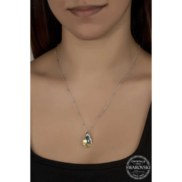 Swarovski Crystal Taşlı Top Zincir Damla Gümüş Kadın Kolye - Görsel 2