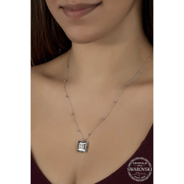 Swarovski Crystal Taşlı Top Zincir Siyah Elmas Gümüş Kadın Kolye - Görsel 2