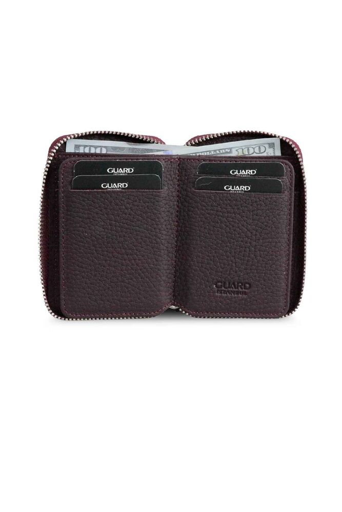 Guard Fermuarlı Bordo Deri Mini Cüzdan - Görsel 3