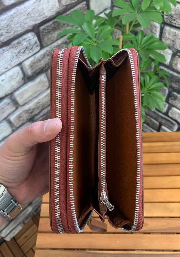 Guard Çift Fermuarlı Taba Deri El Çantası - Görsel 2