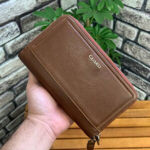 Guard Çift Fermuarlı Taba Deri El Çantası