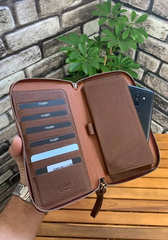 Guard Çift Fermuarlı Taba Deri El Çantası - Görsel 4