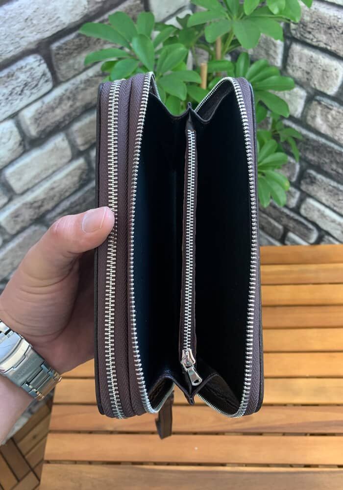 Guard Çift Fermuarlı Kahverengi Deri El Çantası - Görsel 3