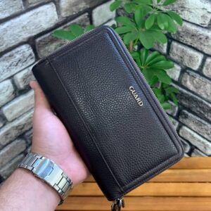 Guard Çift Fermuarlı Kahverengi Deri El Çantası