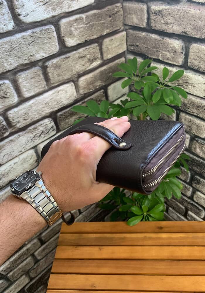 Guard Çift Fermuarlı Kahverengi Deri El Çantası - Görsel 4