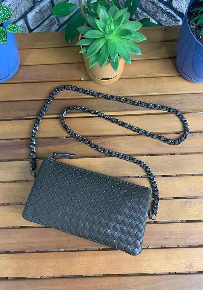 Guard El Örgüsü Küçük Boy Yeşil Hakiki Deri Kadın Çantası