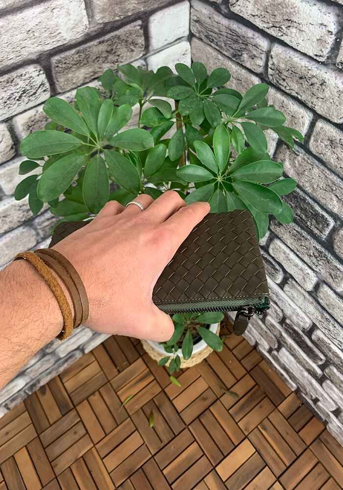 Guard El Örgüsü Küçük Boy Yeşil Hakiki Deri Kadın Çantası - Görsel 4