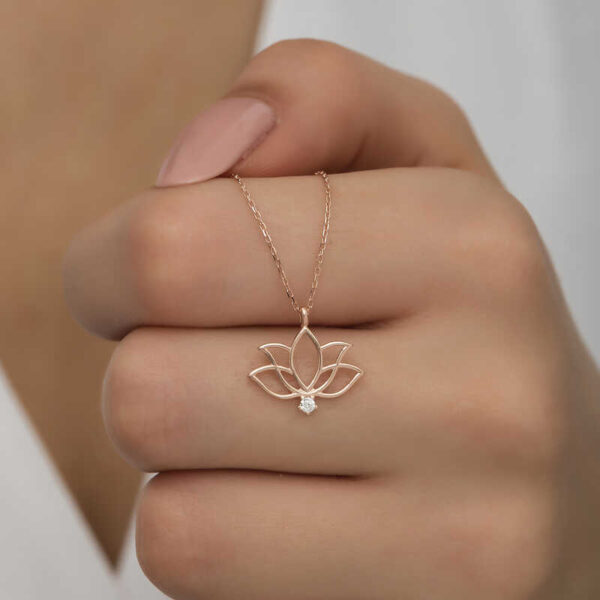 Gümüş Rose Lotus Çiçeği Kadın Kolye - Görsel 2